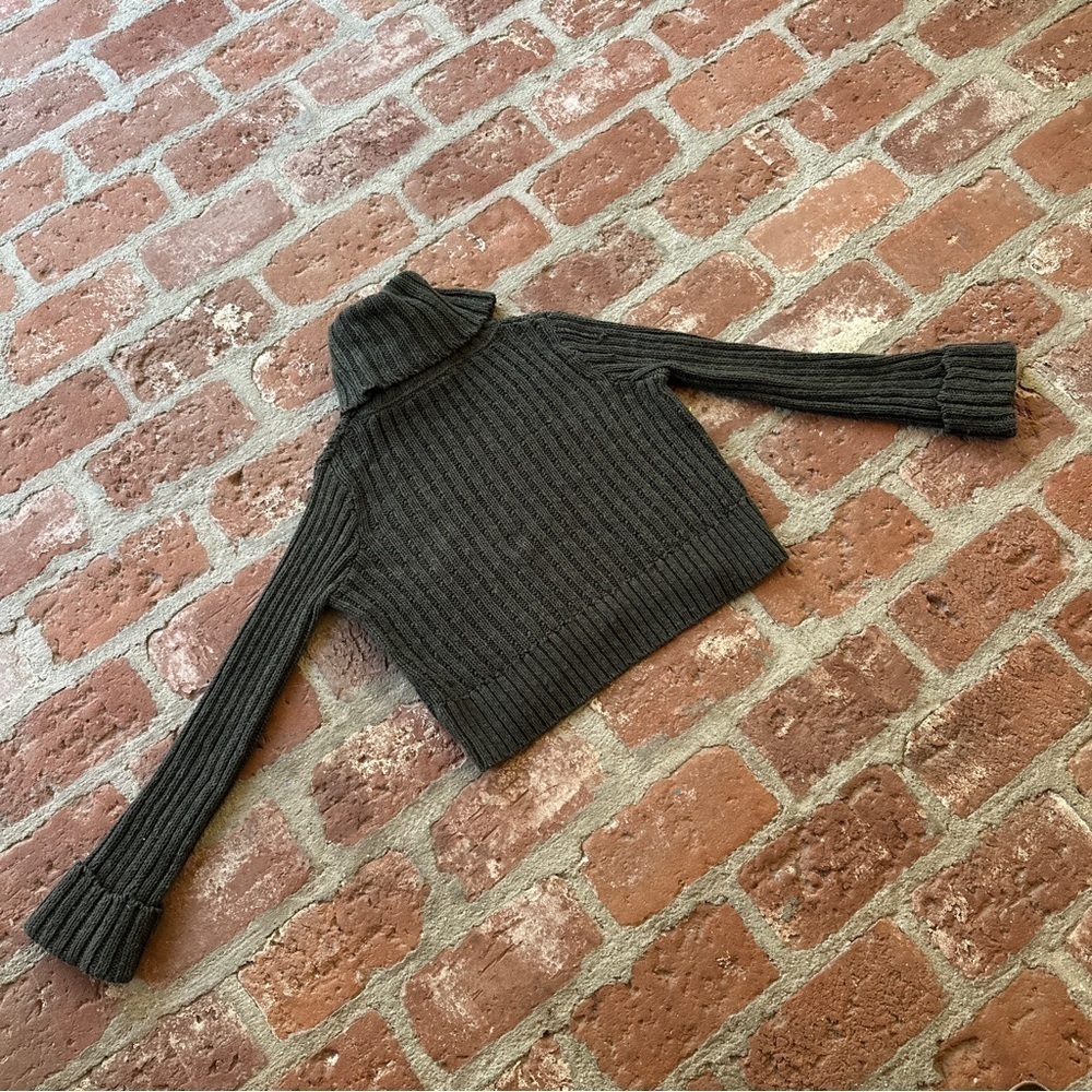 Free People Twisted Cable crop turtleneck sweater dark green gold metallic Small